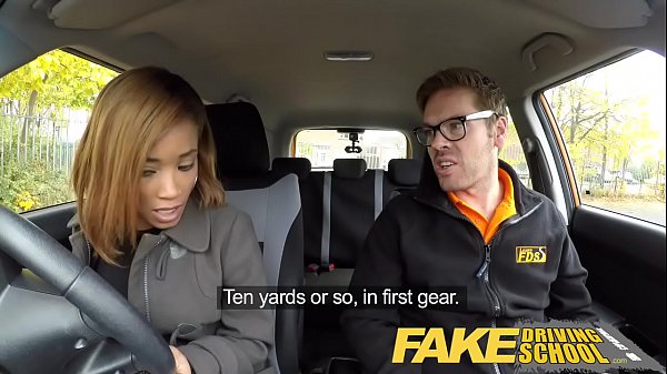 Fake Driving School – busty big ass English Ebony babe sucks cock and lets her teacher fuck her in his car